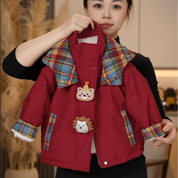 jin男童冬季红色棉服外套儿童连帽棉衣小童年款加厚冲锋衣ML-680