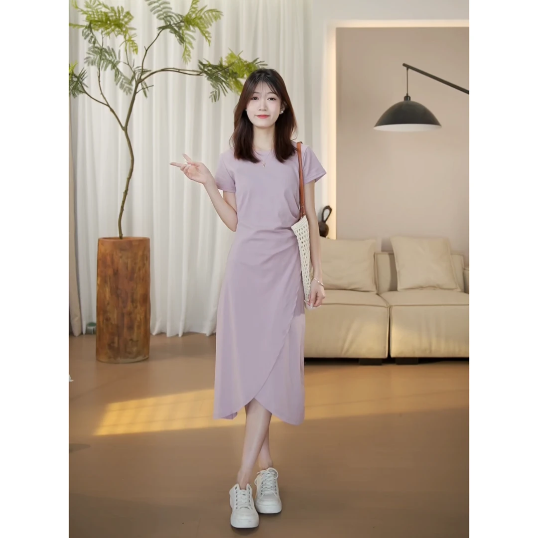 【佳伦现货】夏季新款休闲法式小众显瘦设计感中长款连衣裙-8028