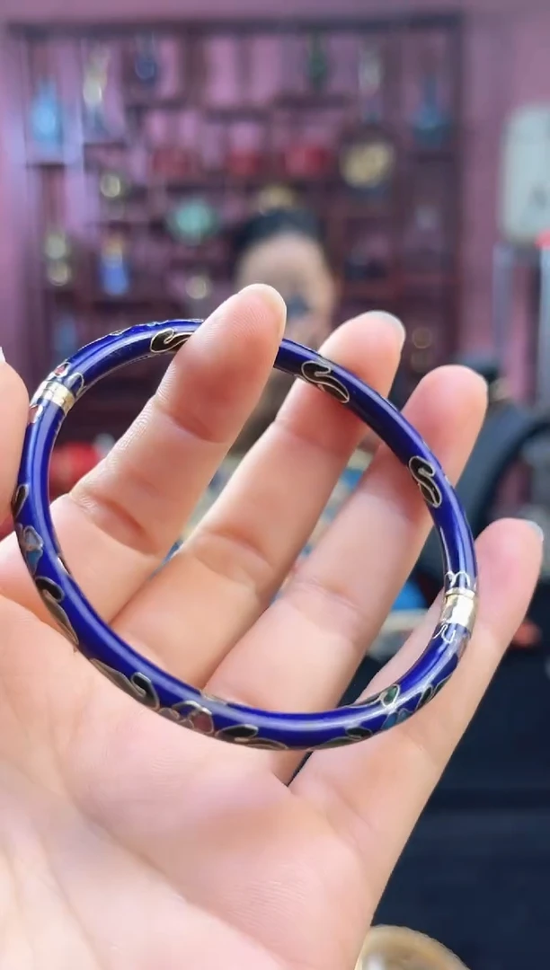 非遗 景泰蓝开口儿童镯 52-58 宝蓝