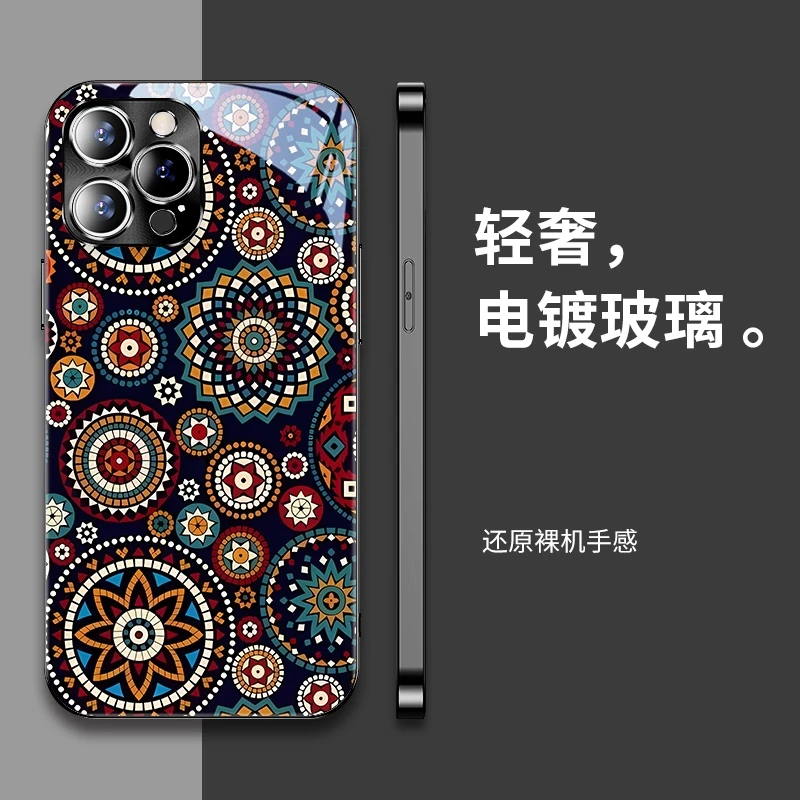 复古花纹适用于情侣iPhone16苹果15卡通手机壳17promax玻璃高级感