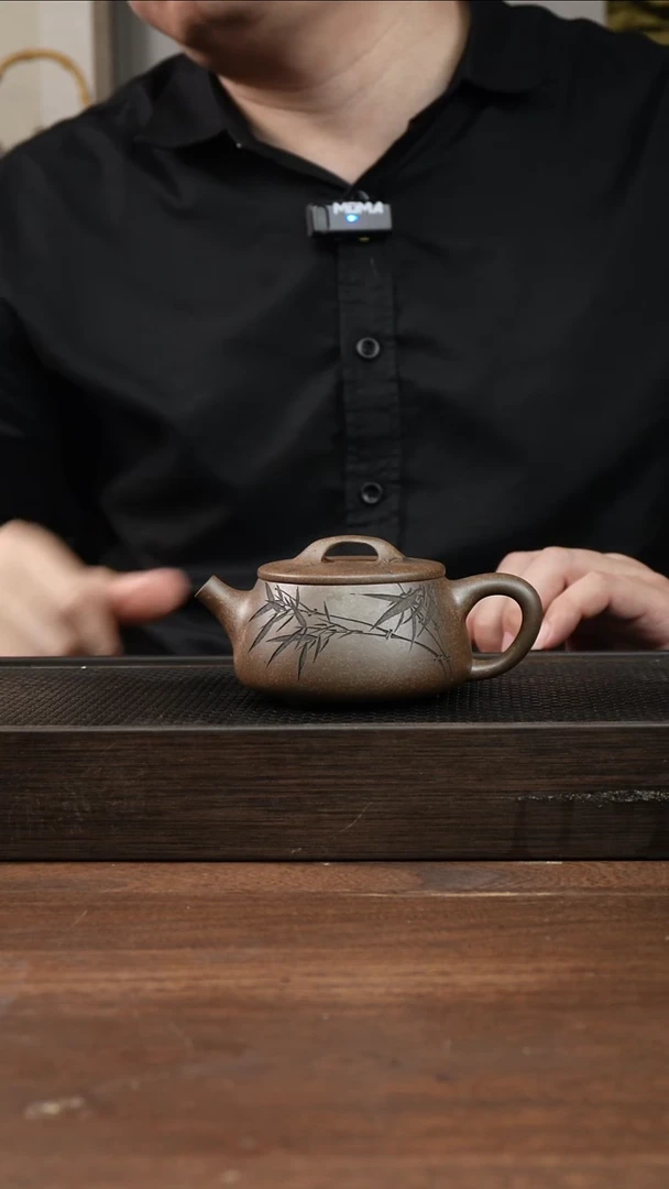 茶杯紫砂晒*阳还原烧宽口石瓢    刻绘   200CC