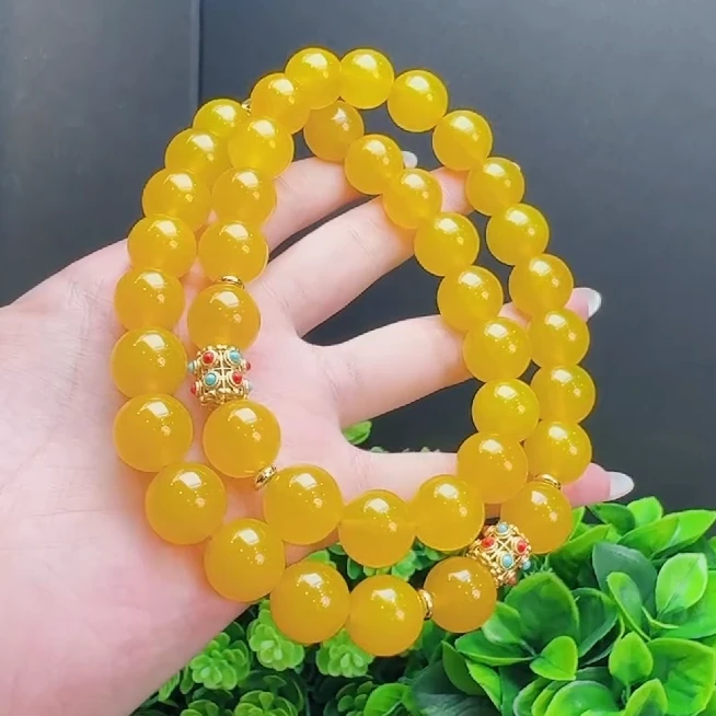 S7697【百百福珠宝】九品玄黄丹珠玛瑙黄项链