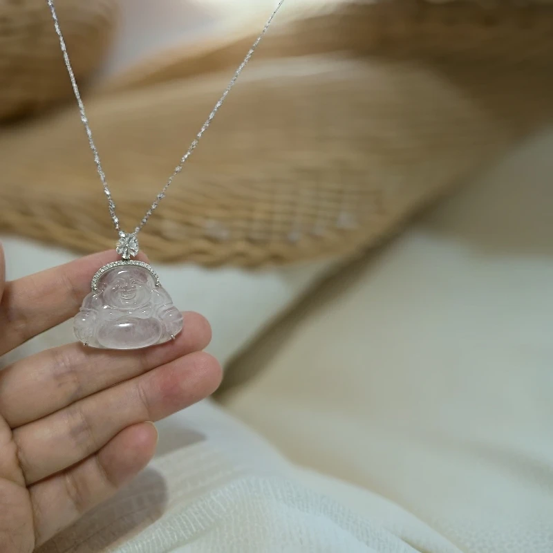 18k金天然高冰翡翠佛公吊坠