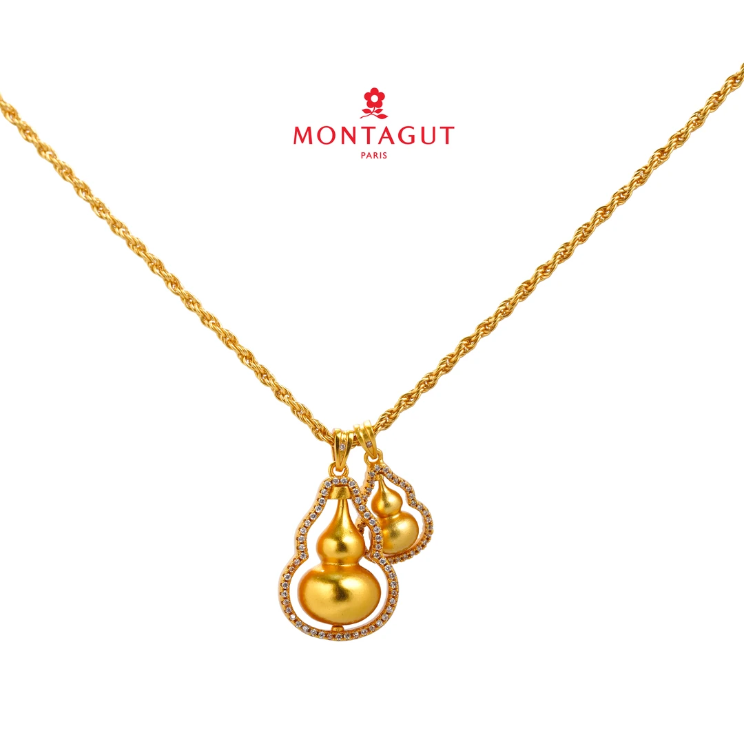 Montagut/梦特娇 铜合金吊坠 古法黄金工艺双葫芦福禄气质项链DD