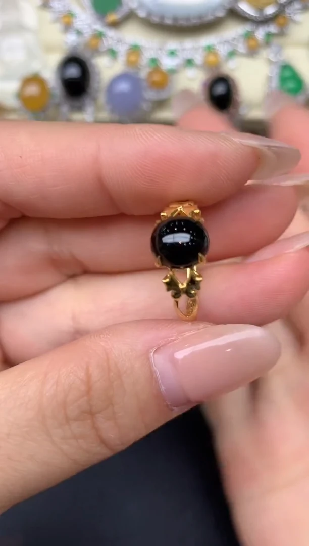 翡翠戒指18K金镶嵌244-雪姐翡翠天天见