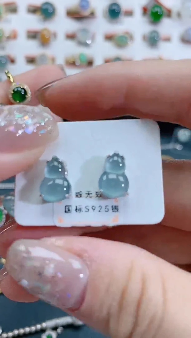银S925镶嵌翡翠耳饰天然翡翠
