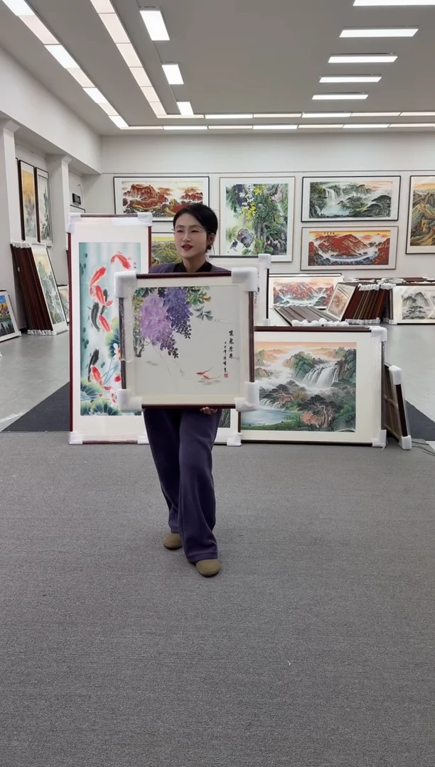 国画手绘63*63斗方紫气东来