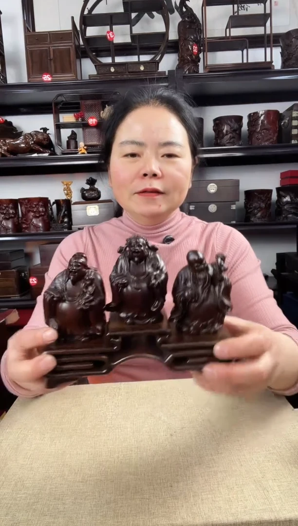 木老李红木工艺品三连+福禄寿