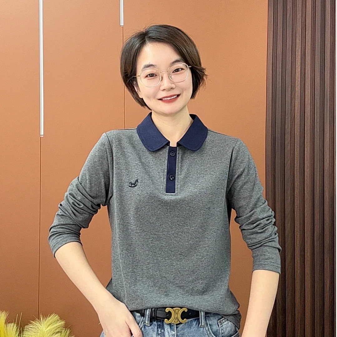 2025秋季新款翻领撞色刺绣时尚洋气女士上衣H68