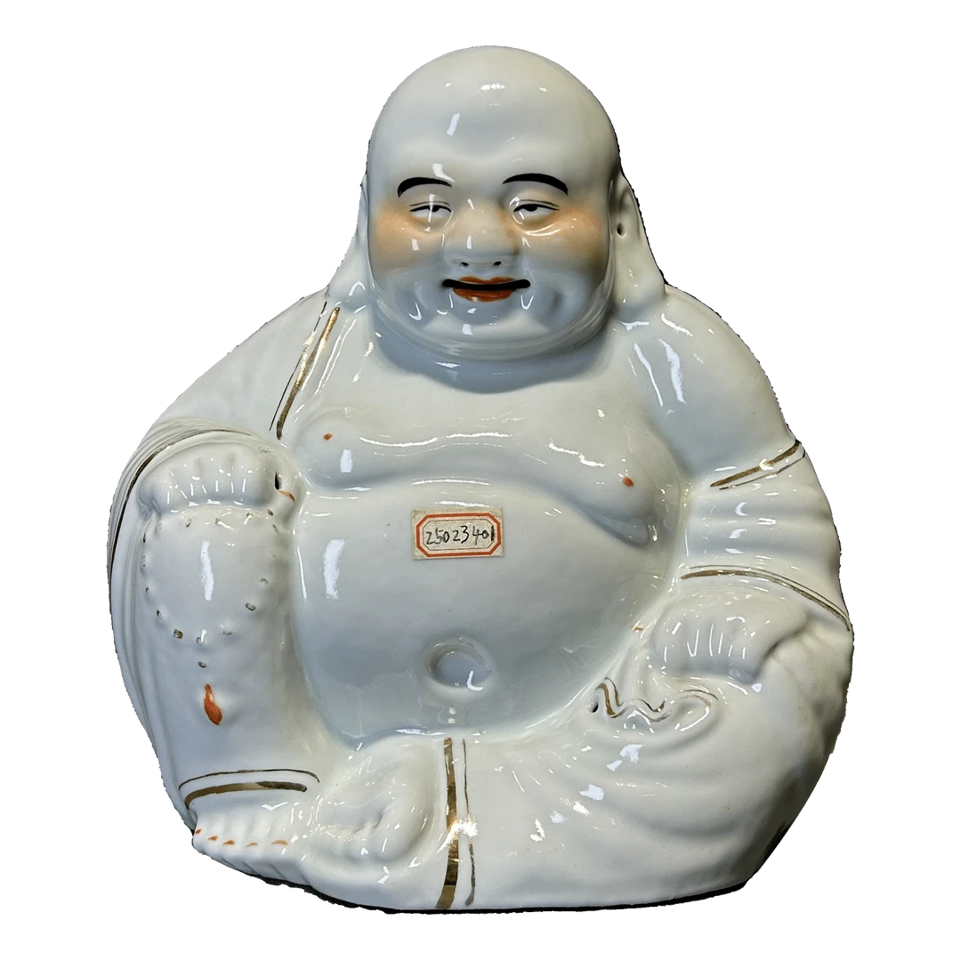 25023401x“茂生记”款描金弥勒佛瓷塑
