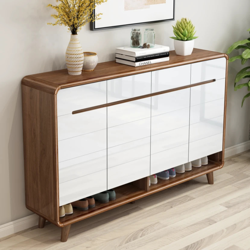 中式鞋柜实木框家用门口大容量客厅入户开放式玄关柜储物柜收纳柜