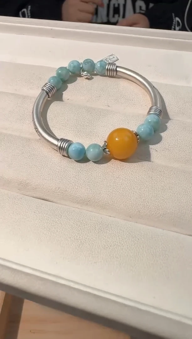 【闪购商品】针钠钙石（海纹石）手链银S925镶嵌海纹双弯管款