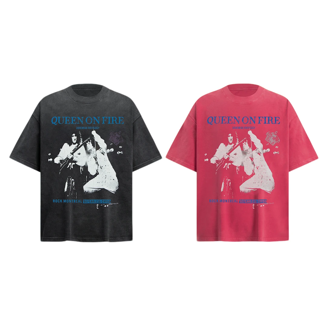 2025SS美式复古洗水做旧乐队宽松圆领短袖T恤男女潮牌vintage上衣