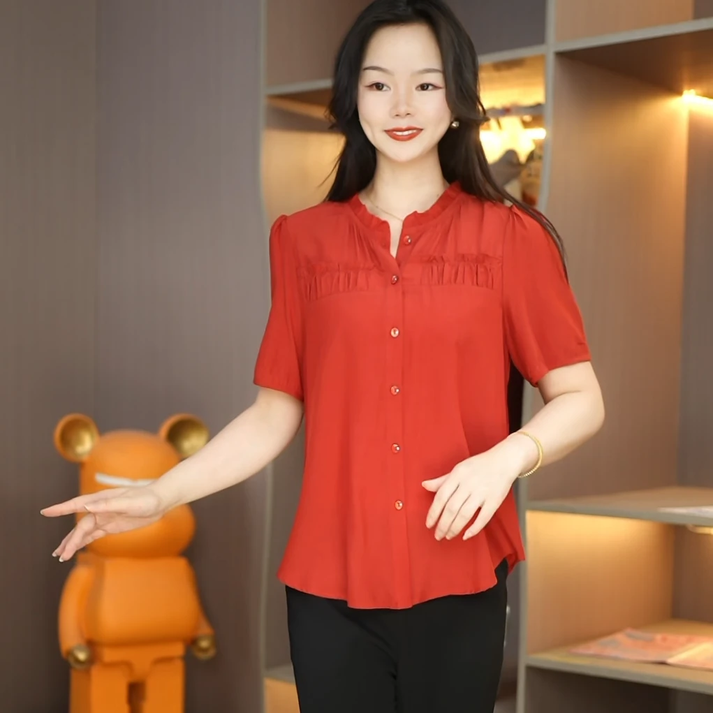 时尚显瘦洋气上衣女夏季新款妈妈衬衫高贵洋气小衫