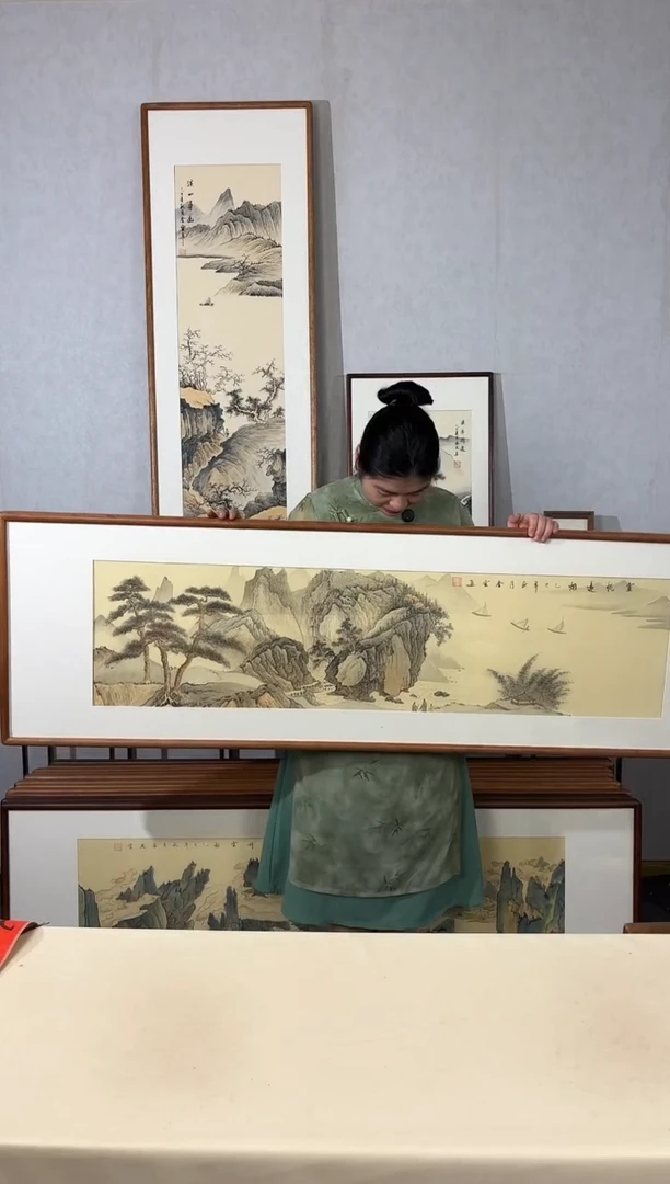 国画手绘*云帆远烟*52*172cm带框发货