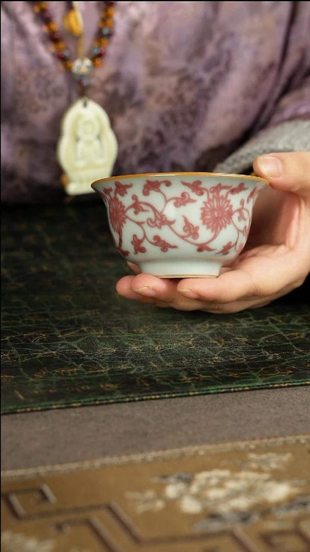 江****司善窑厂汝窑釉里红主人杯
