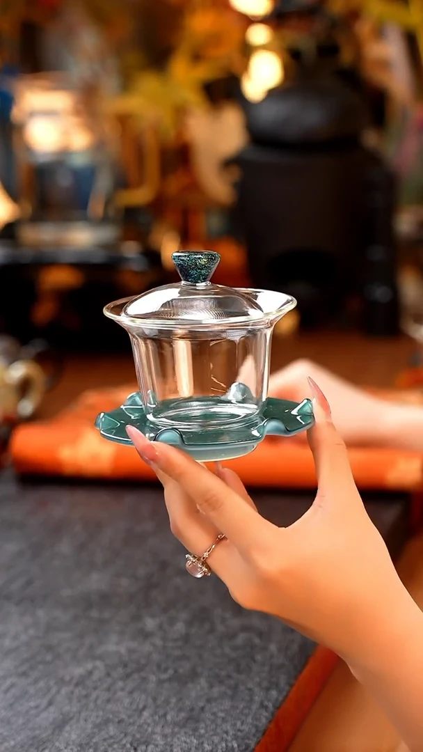 禾器/绮彩禾荷盖碗/蓝玉