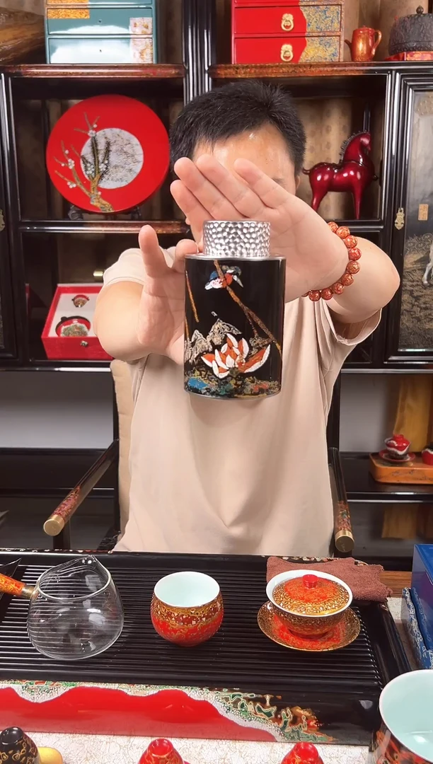 黑金色大漆茶罐太古大漆