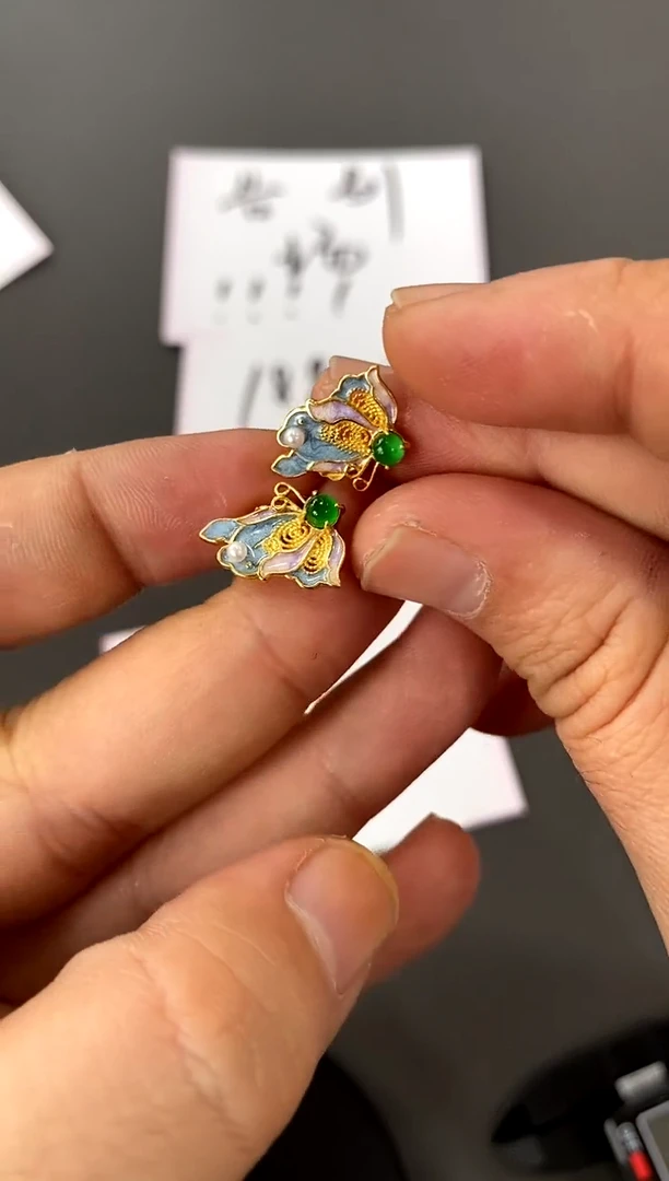 【闪购商品】翡翠耳饰银S925镀金镶嵌买断价