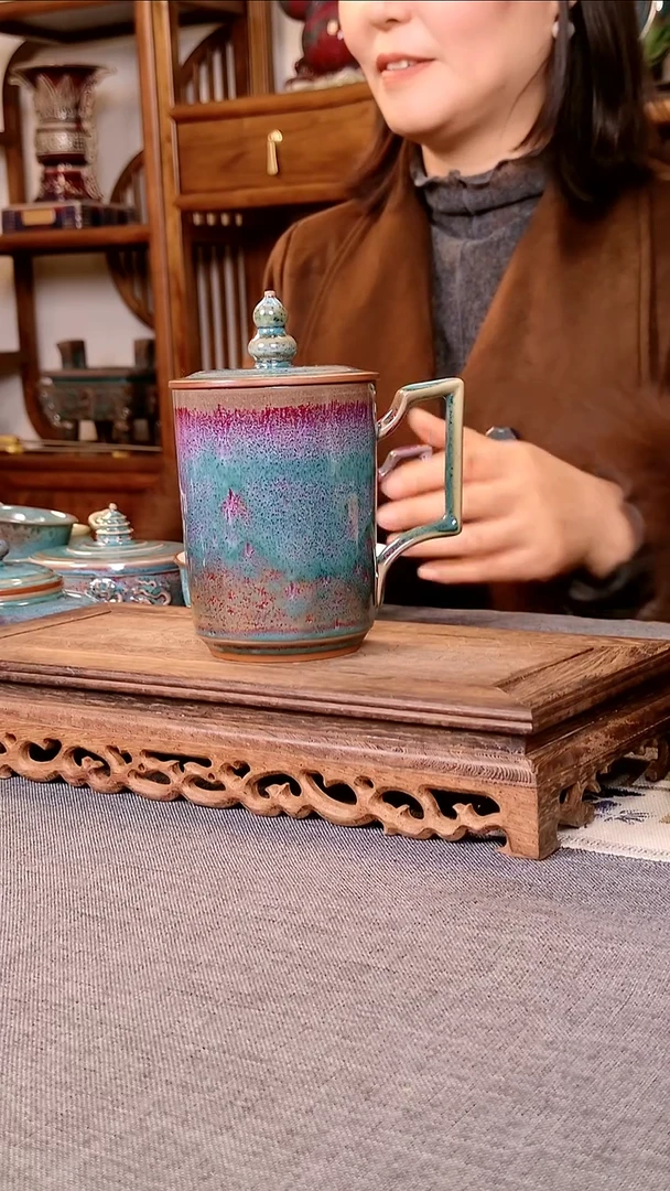 瓷片天****心福禄杯 土魂钧瓷