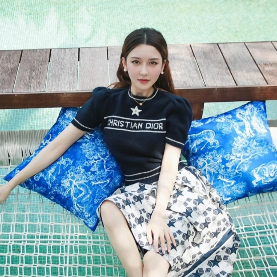未使用 DIOR/迪奥 Dior 短袖针织圆领 深蓝F40