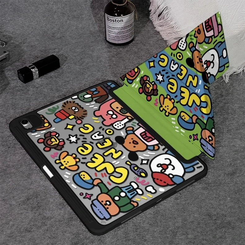 涂鸦小丑适用苹果ipad保护壳亚克力pro11带笔槽ipad9/10防弯三Y折