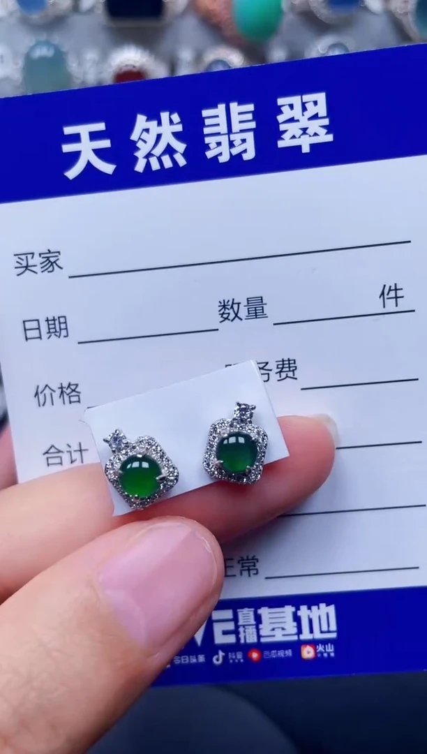 银S925镶嵌翡翠耳饰95