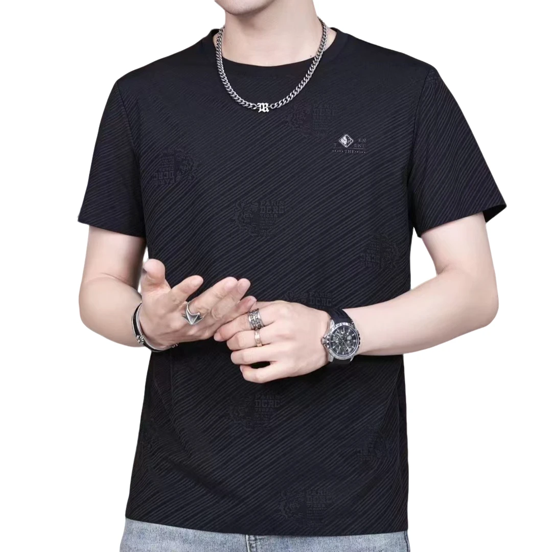 ZY618潮流男士暗花斜纹圆领短袖