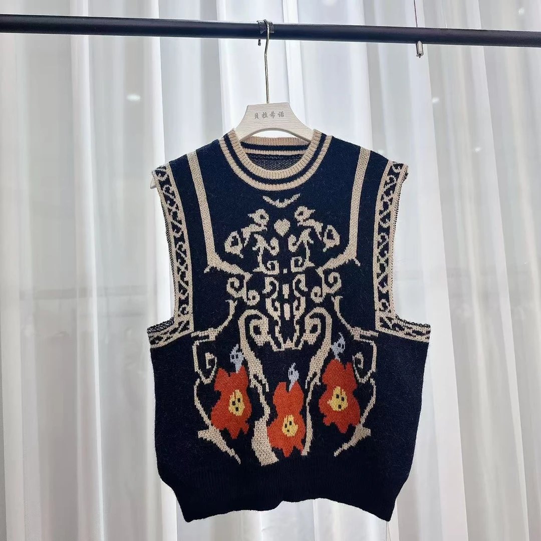 拼接网红女套装百搭秋季马夹绣花女装薄款单排扣无袖通勤风406