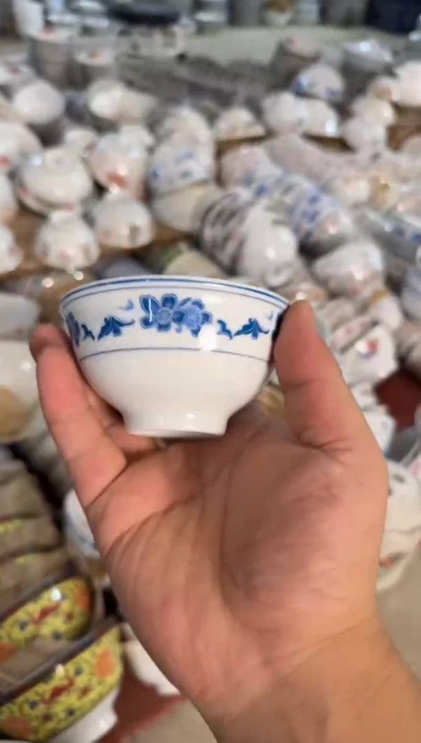 摆件蓝海棠茶碗9厘米微瑕请慎拍