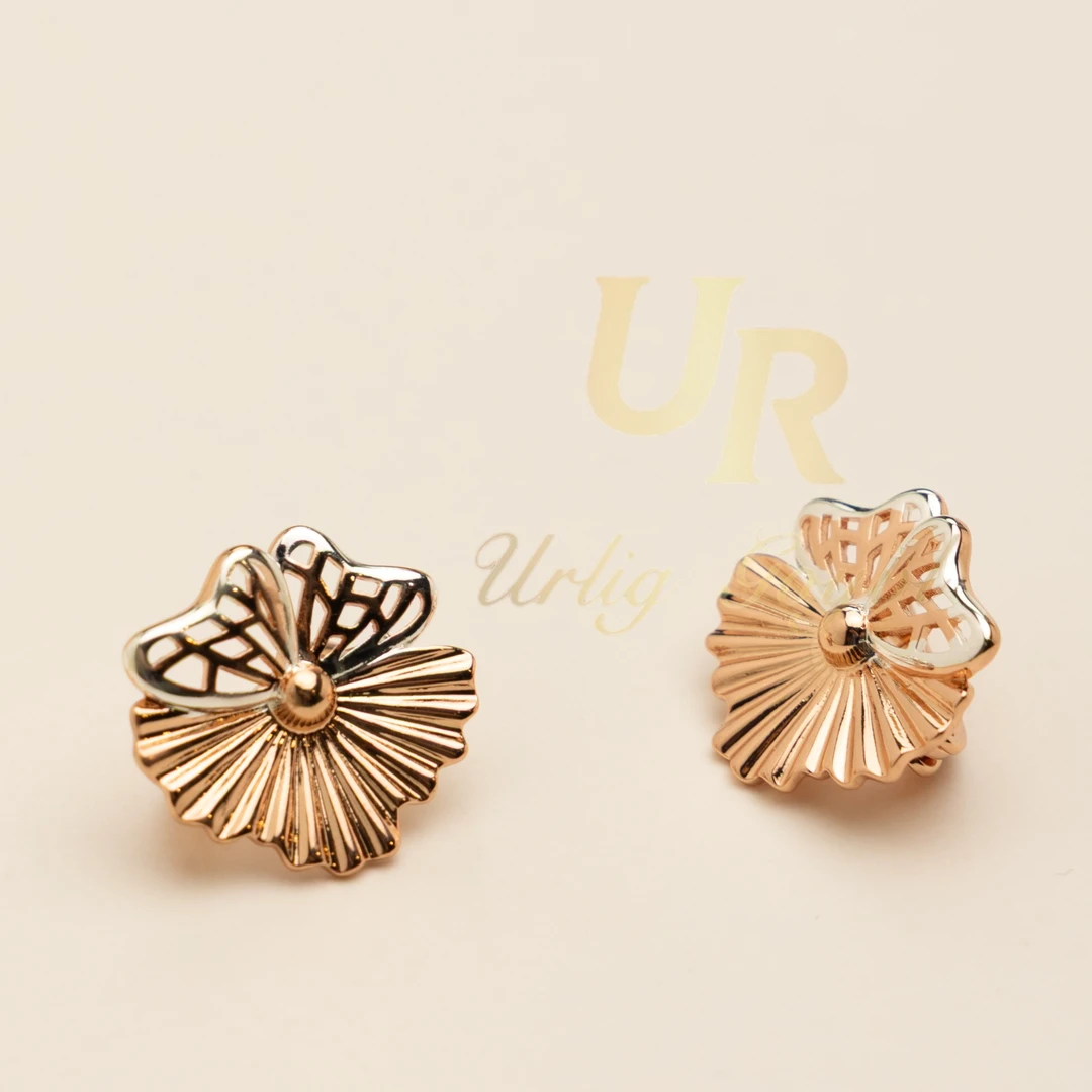 合金耳饰 26-UR【顺丰包邮-无运费险】花蝴蝶耳扣 玫瑰金色耳饰