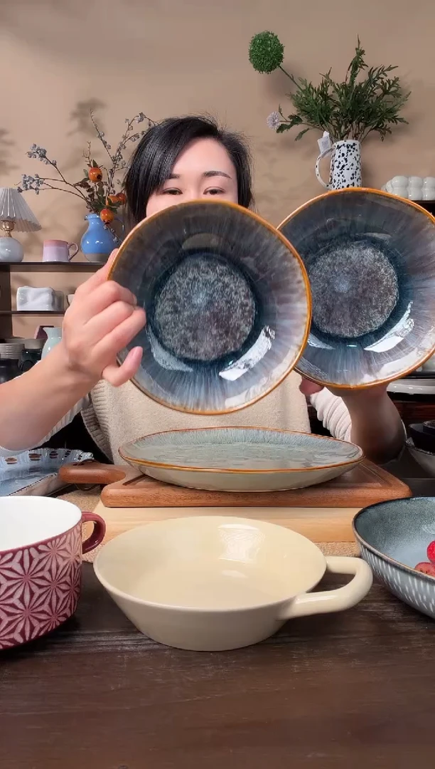 7英寸异形窑变碗2只微瑕