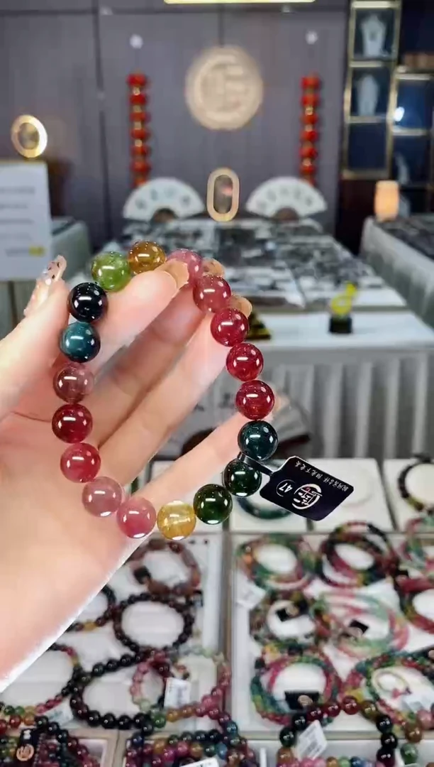 未镶嵌老矿碧玺色标彩虹透体单圈手串11mm+碧玺dan多样性发货一条