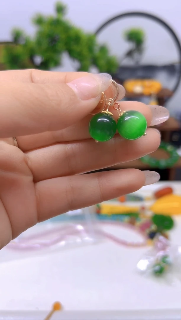 【闪购商品】碧玺猫眼耳饰14K金镶嵌耳饰E608