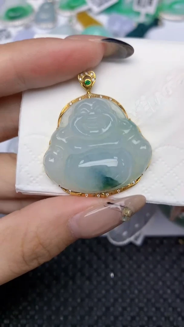 颈饰18K金镶嵌翡翠天然缅甸翡翠a货百元以上9元证书费自理