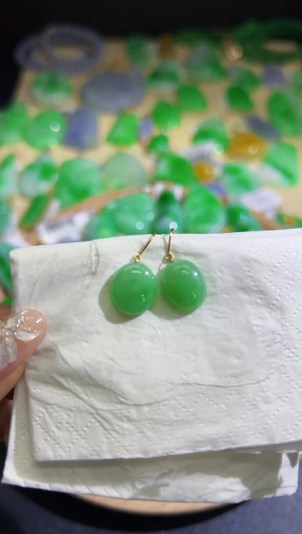 【闪购商品】翡翠耳饰18K金镶嵌 Q缅料A货翡翠/支持复检/一件