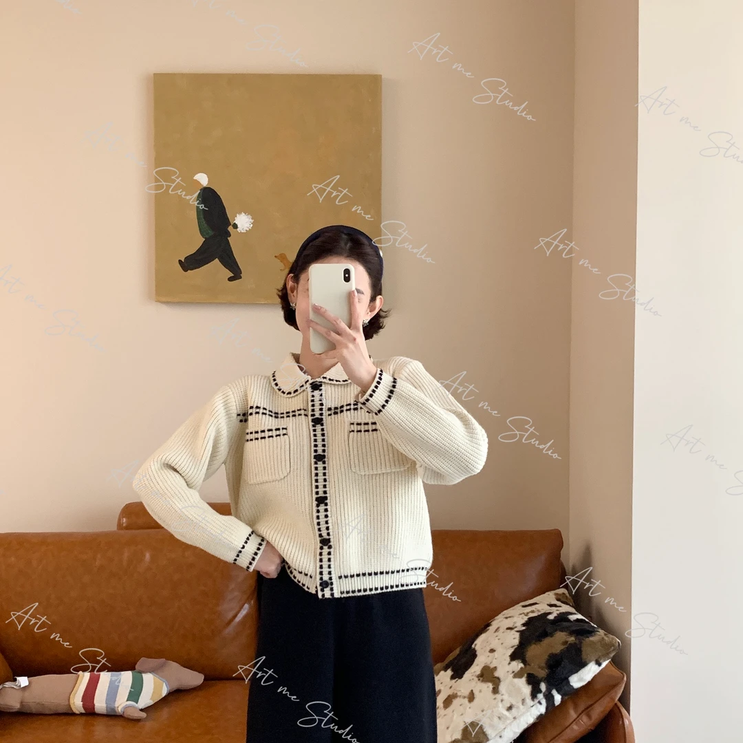 【ART ME】绵羊毛撞色边娃娃领精致甜酷贵气感外套w24572