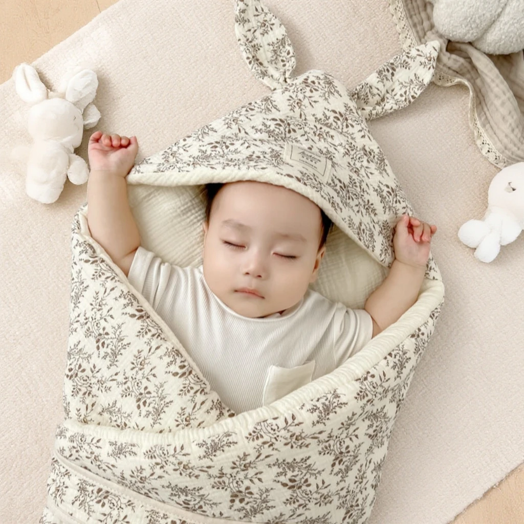 婴儿包被产房纯棉新生儿抱被春秋冬加厚抱被可机洗大耳朵幼儿防踢