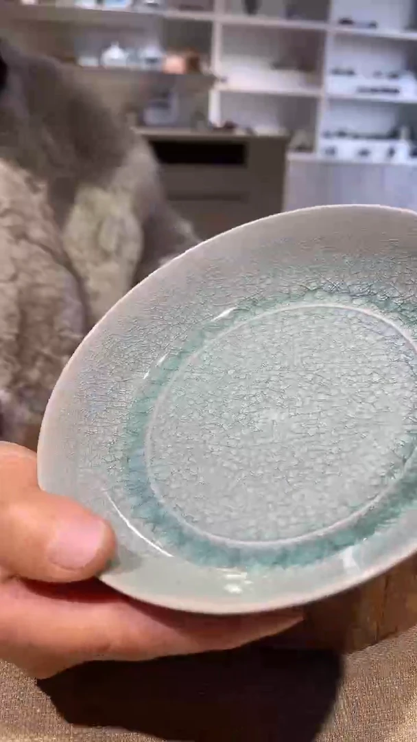 摆件瓷原生态原矿冰片微瑕盘子