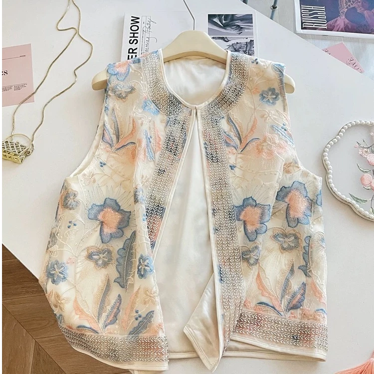 新中式国风重工刺绣蕾丝马甲2025夏季新款背心法式高级感上衣
