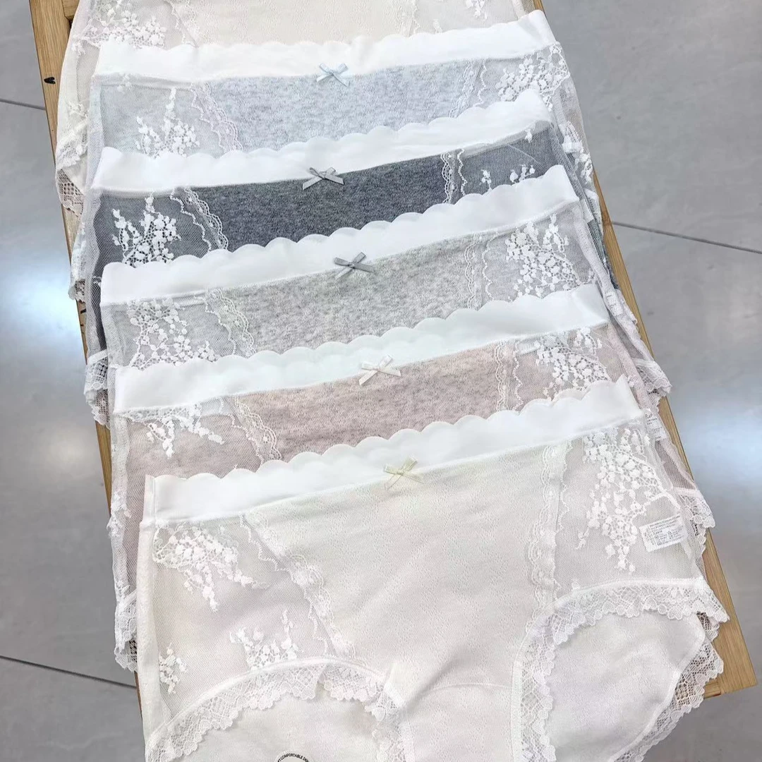 自留款 法式蕾丝拼接 婴儿棉女士中腰三角内裤