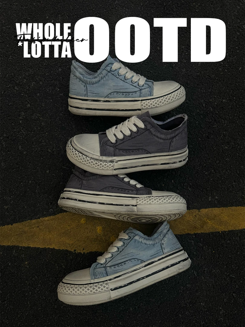 aoyo秋季新款Dirty Fit复古脏脏鞋做旧大头鞋男厚底低帮帆布鞋