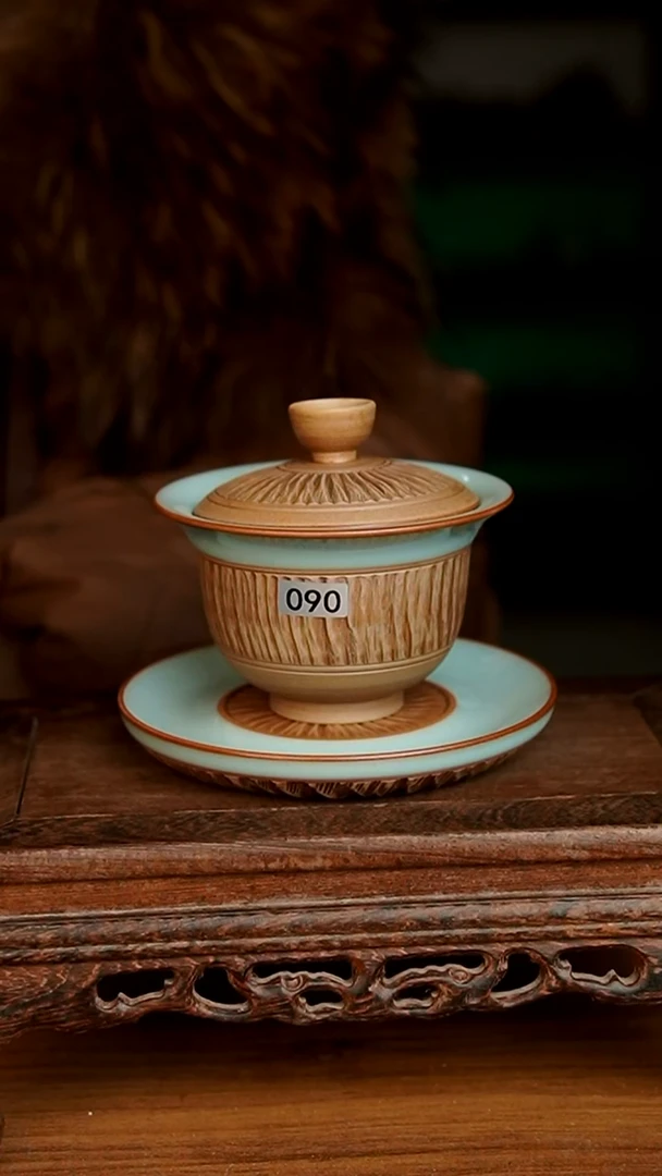 杯090号天青三才重工元宝盖碗一级