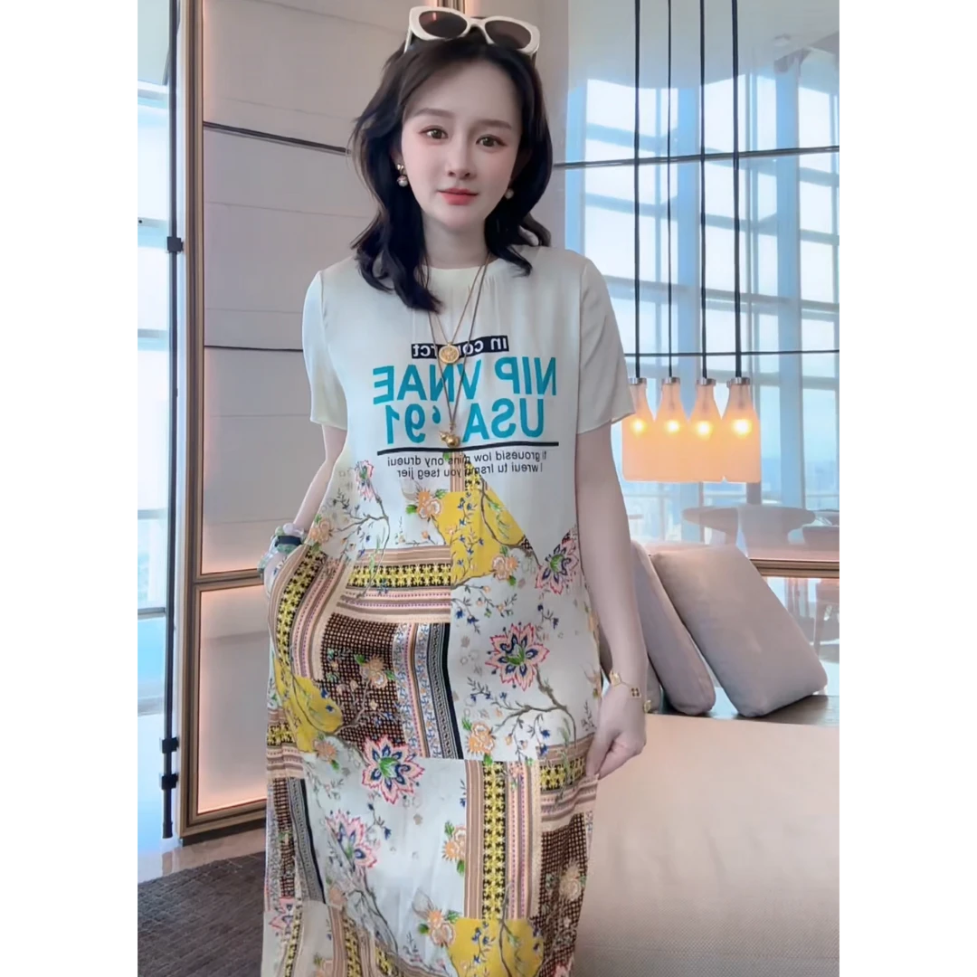 【丝芙玉禄】(S459)真丝双桥夏季白色气质桑蚕丝女装连衣裙