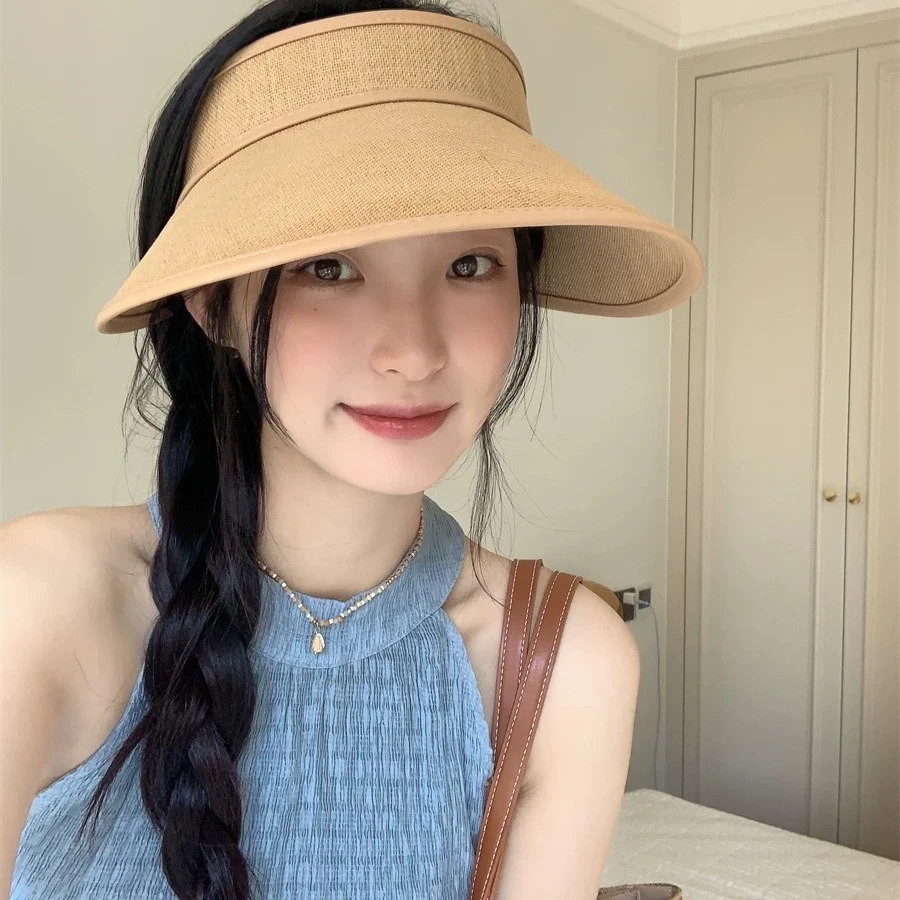 新款A31草编空顶防晒帽女韩系夏季大帽檐透气百搭遮阳帽
