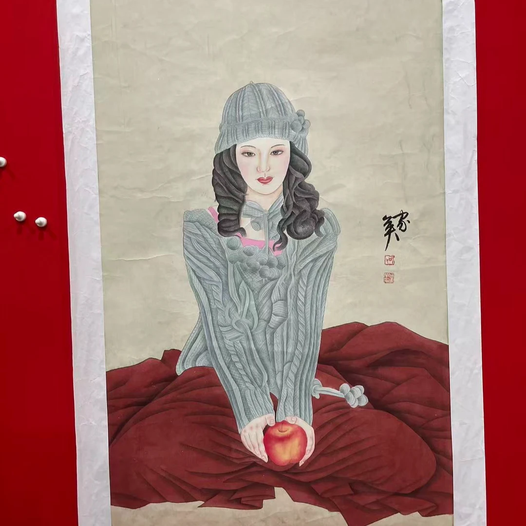 八平尺画-毛衣少女+苹果-HJY-嘉福书画院