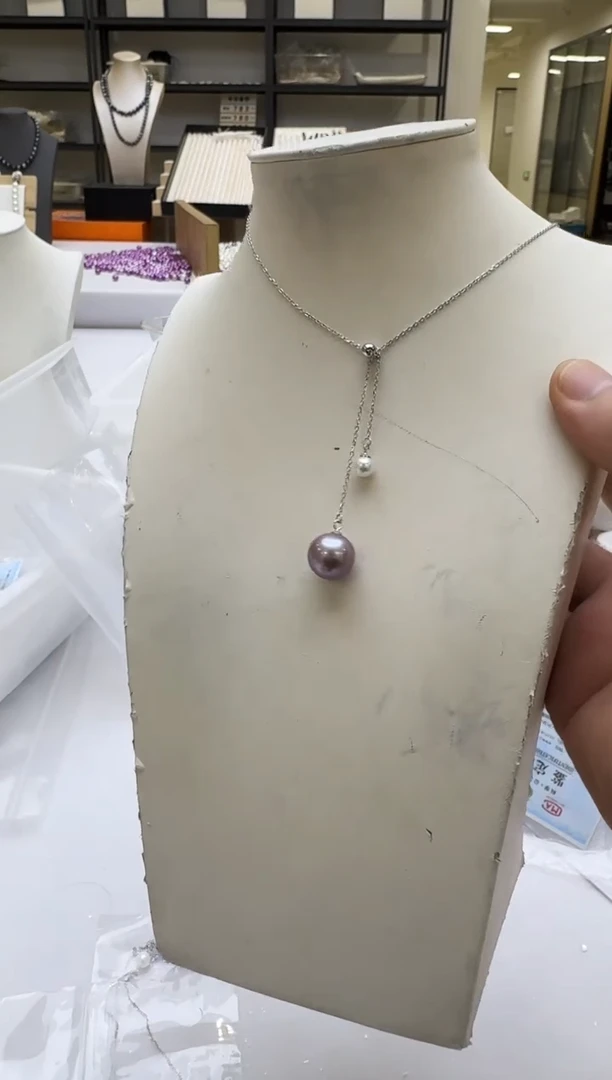 淡水珍珠银S925镶嵌吊坠(赠链)5-10mm 双珠
