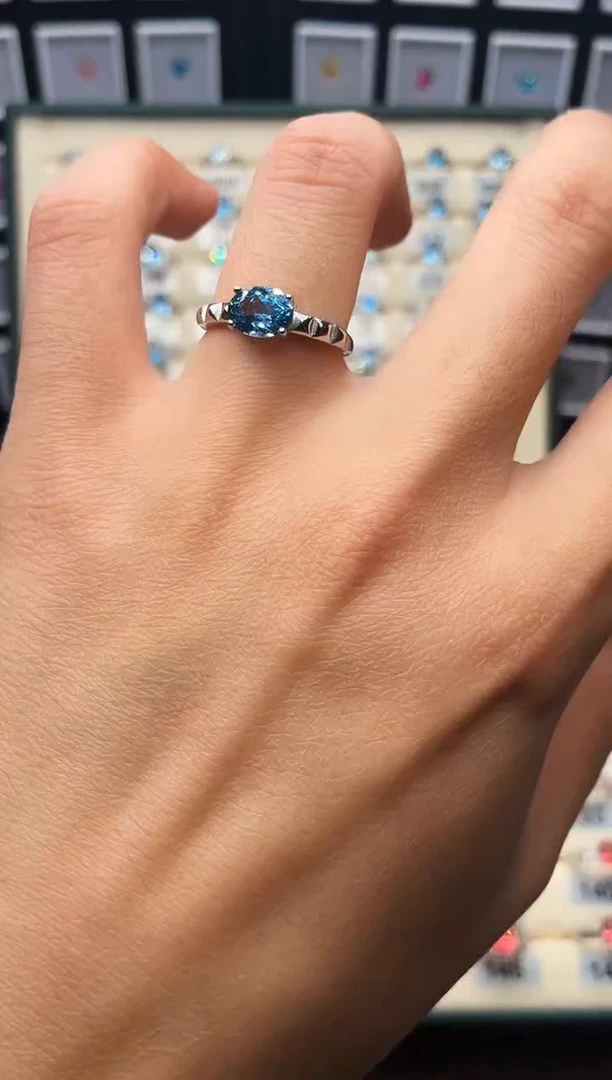 银S925镶嵌戒圈海蓝宝石0005