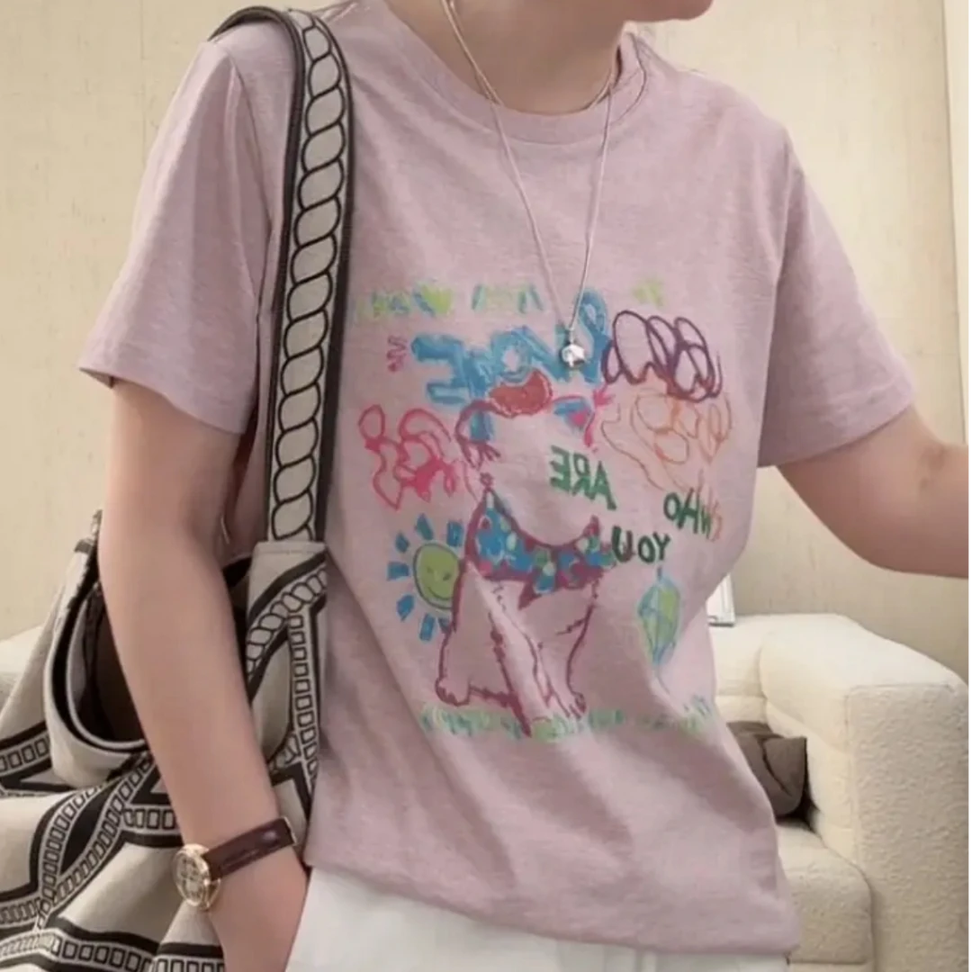 韩版高级感通勤简约印花短袖T恤女夏季2025新款气质百搭显瘦上衣