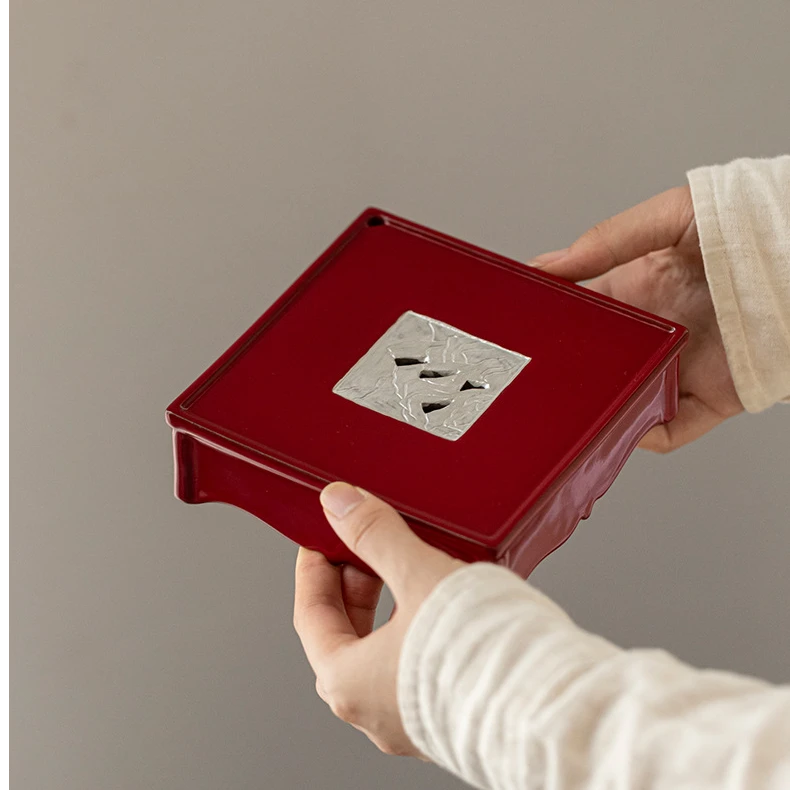 当代 陶瓷壶承带盖蓄水干泡台国风家用简约鎏银茶承小茶台茶盘